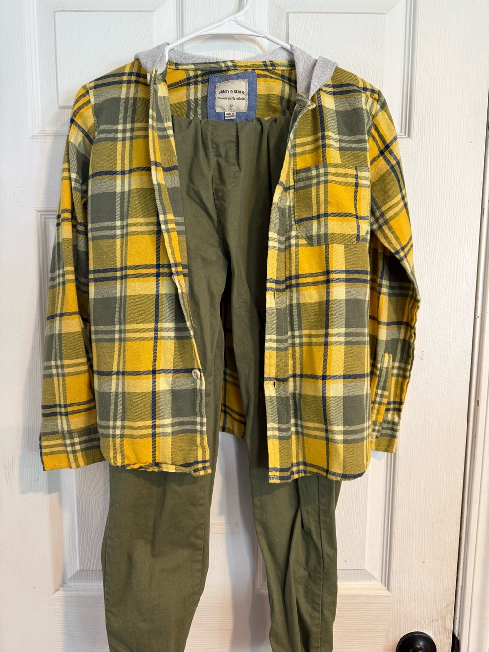 Kids Yellow Plaid Hooded Shirt with Pants